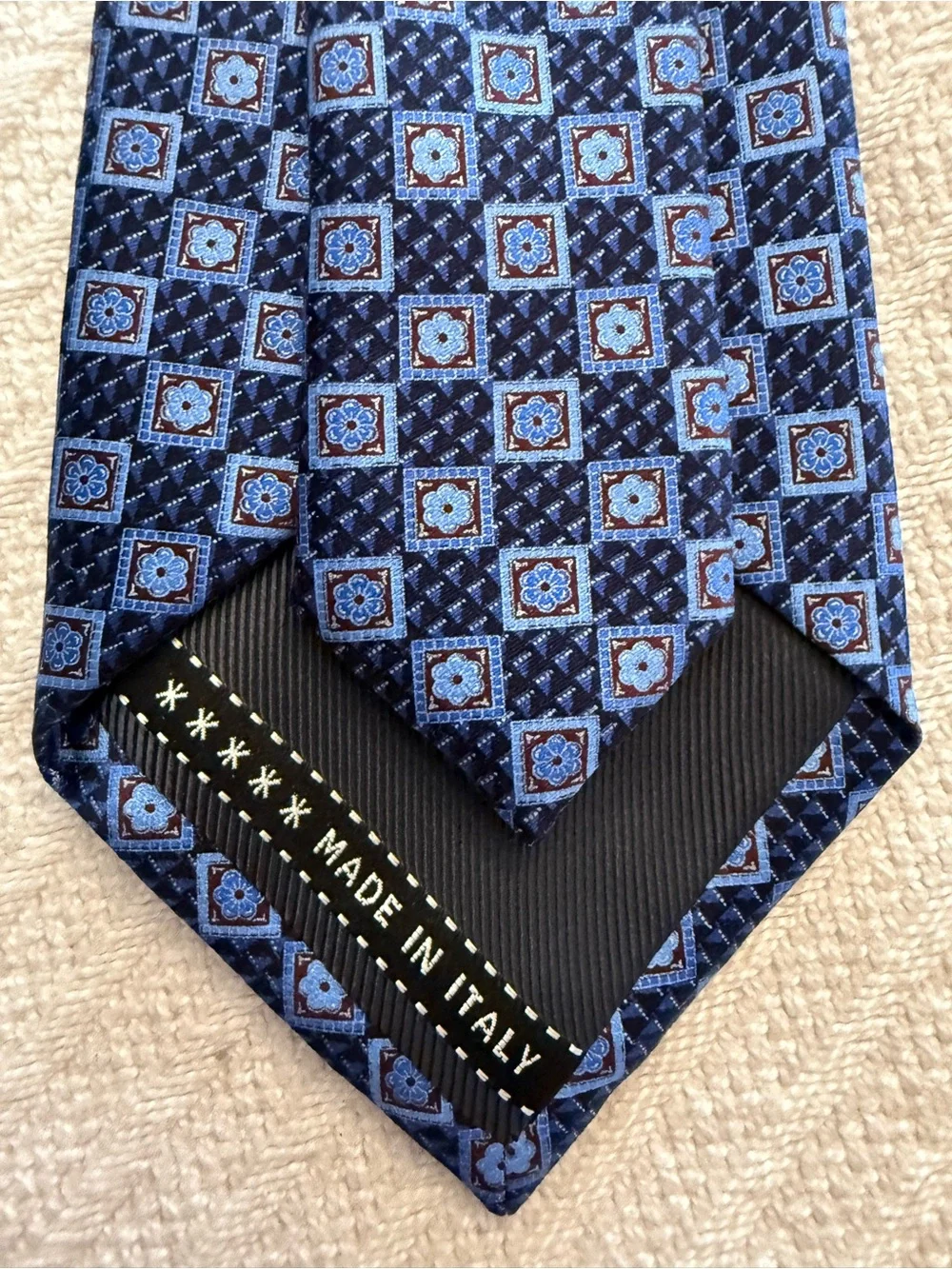 Ermenegildo Zegna Blue Geometric Silk Tie Made in Italy